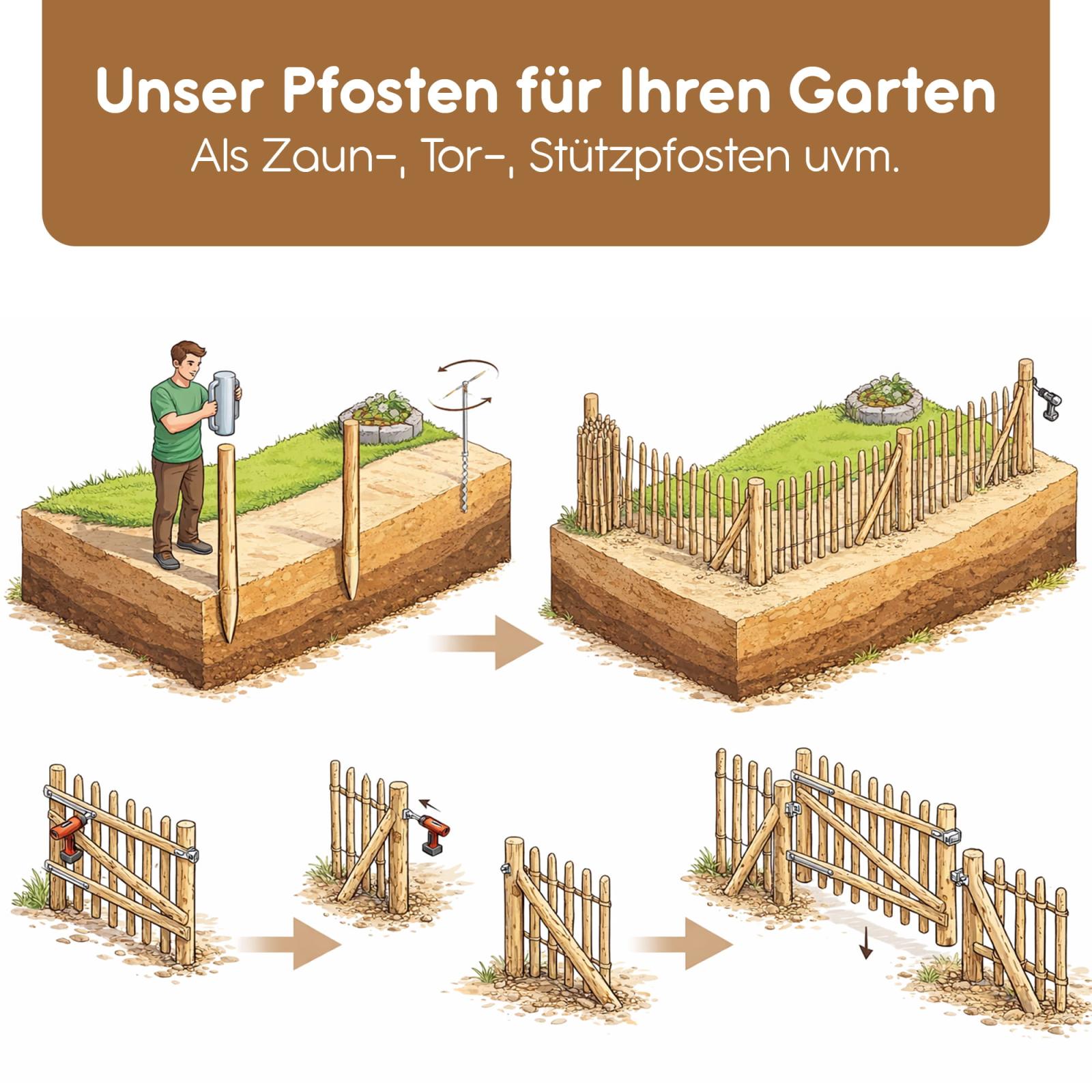 Fence post hazelnut - length: 105 cm