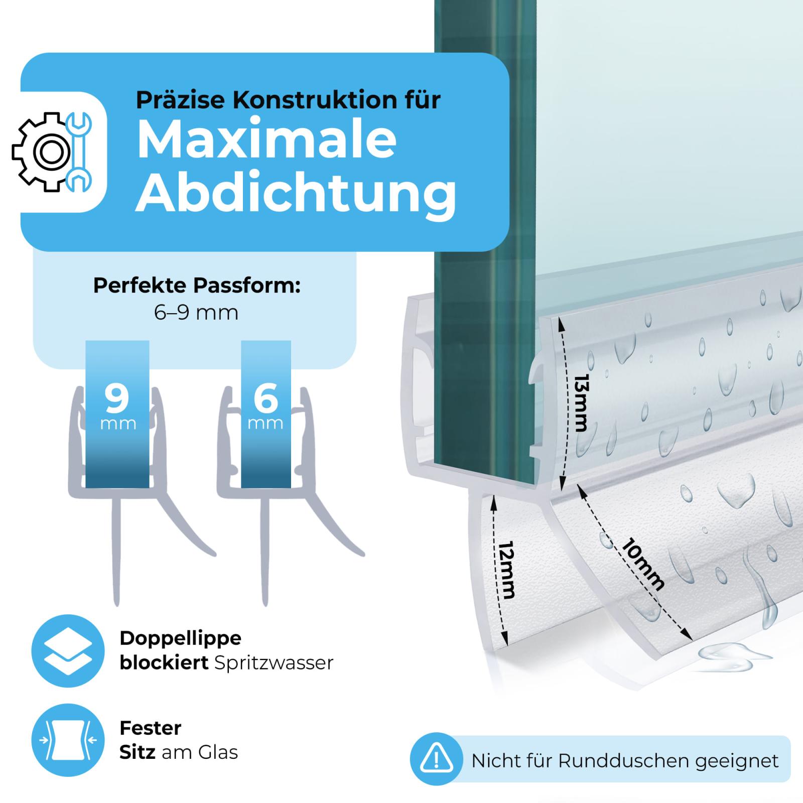 Duschdichtung Gerade PVC Transparent - Länge: 100 cm - Stückzahl: 1