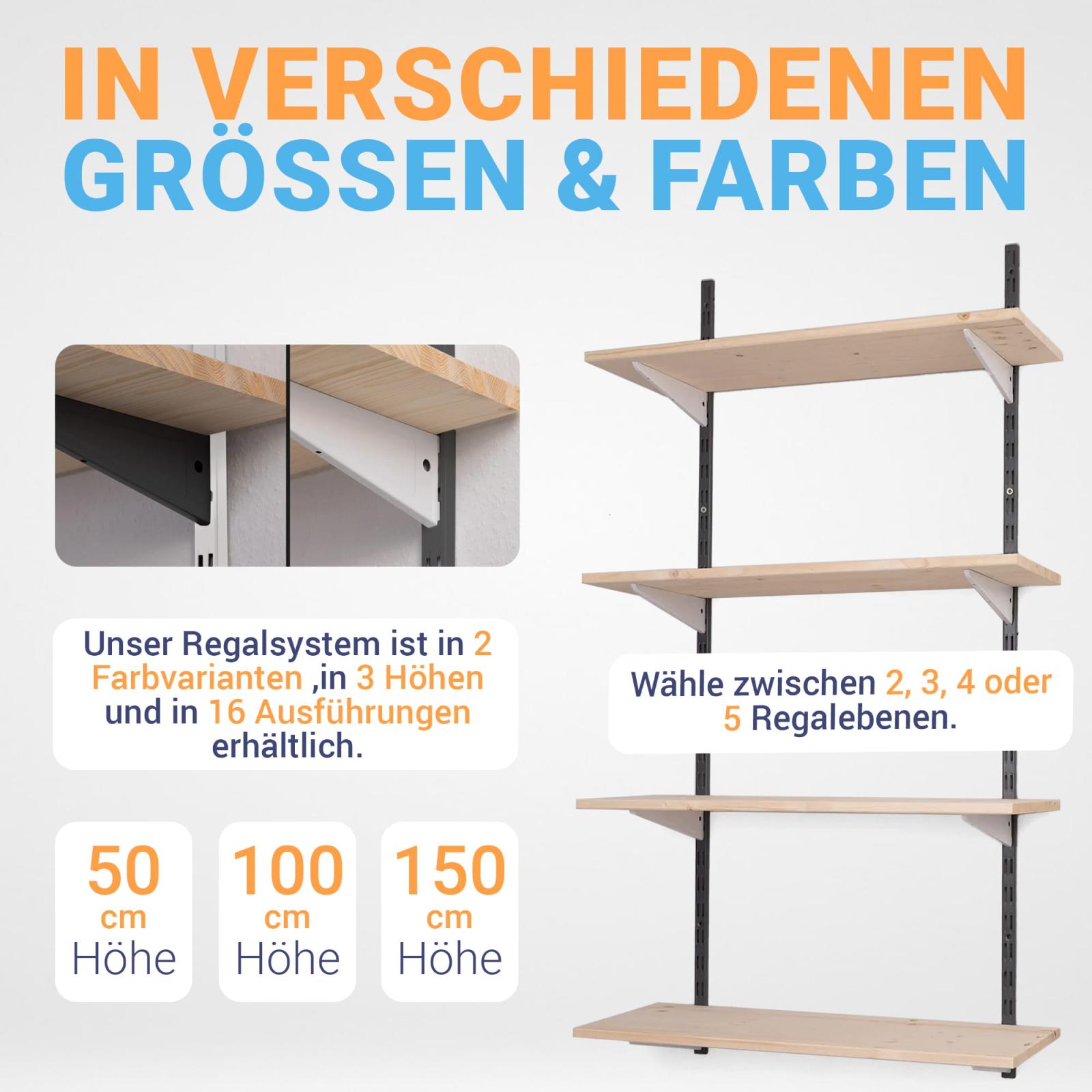 Wandregalbausatz zweireihig schwarz/weiß mit Regalbrett