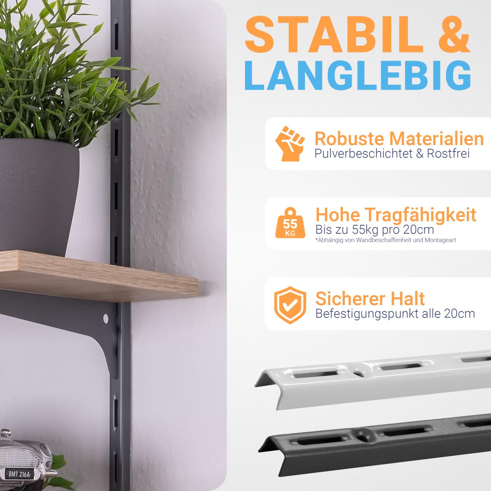 Wandschiene 1-reihig - Farbe: Anthrazit - Länge: 100 cm - Stückzahl: 10
