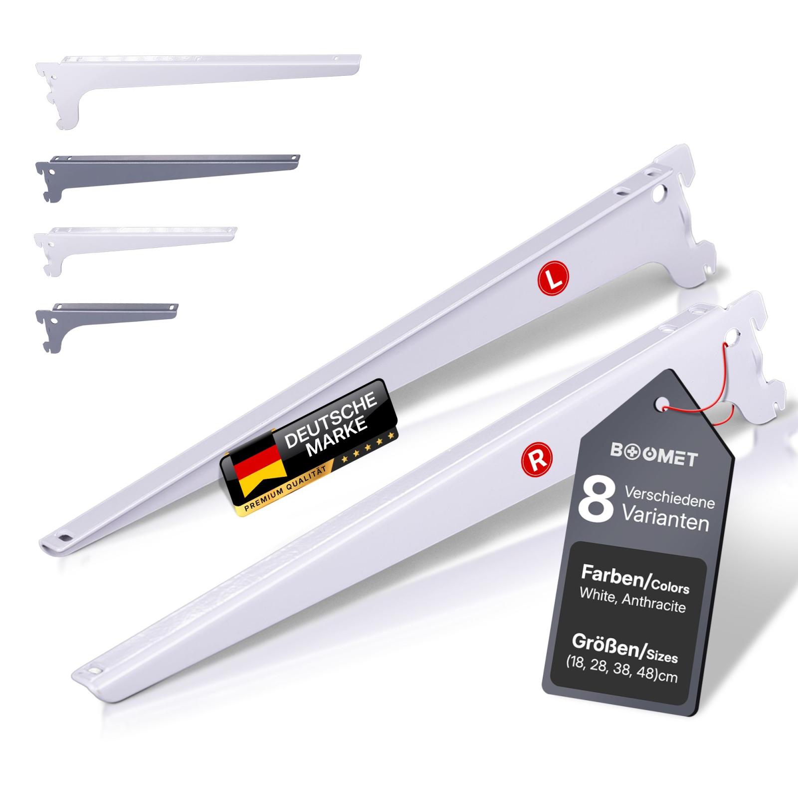 Shelf brackets for wall rails - Color: White - Size: 48cm - Quantity: 10
