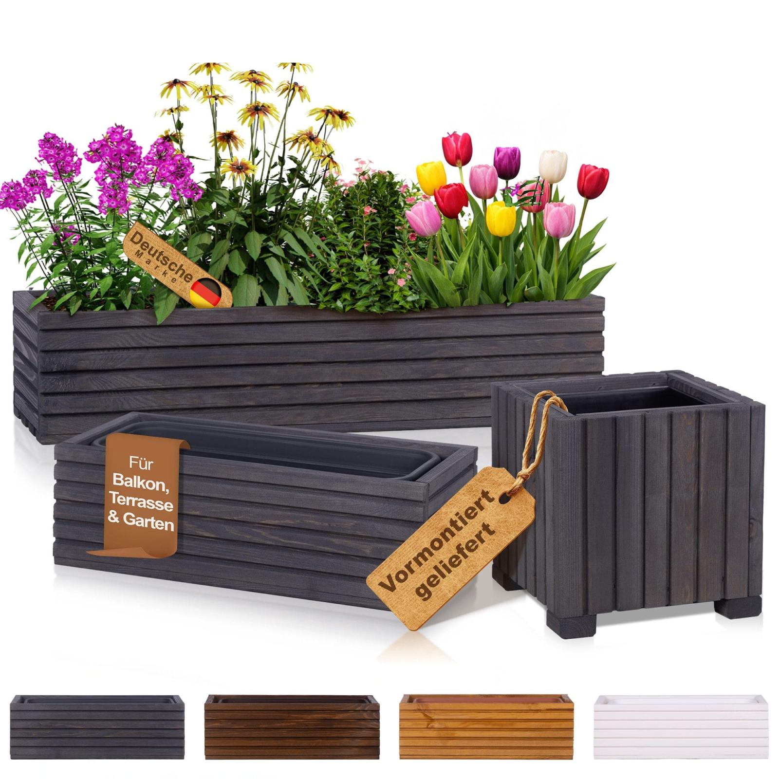 Blumenkasten mit Kunststoffeinsatz - Größe: 44 x 20 x 14 cm - Farbe: Anthrazit