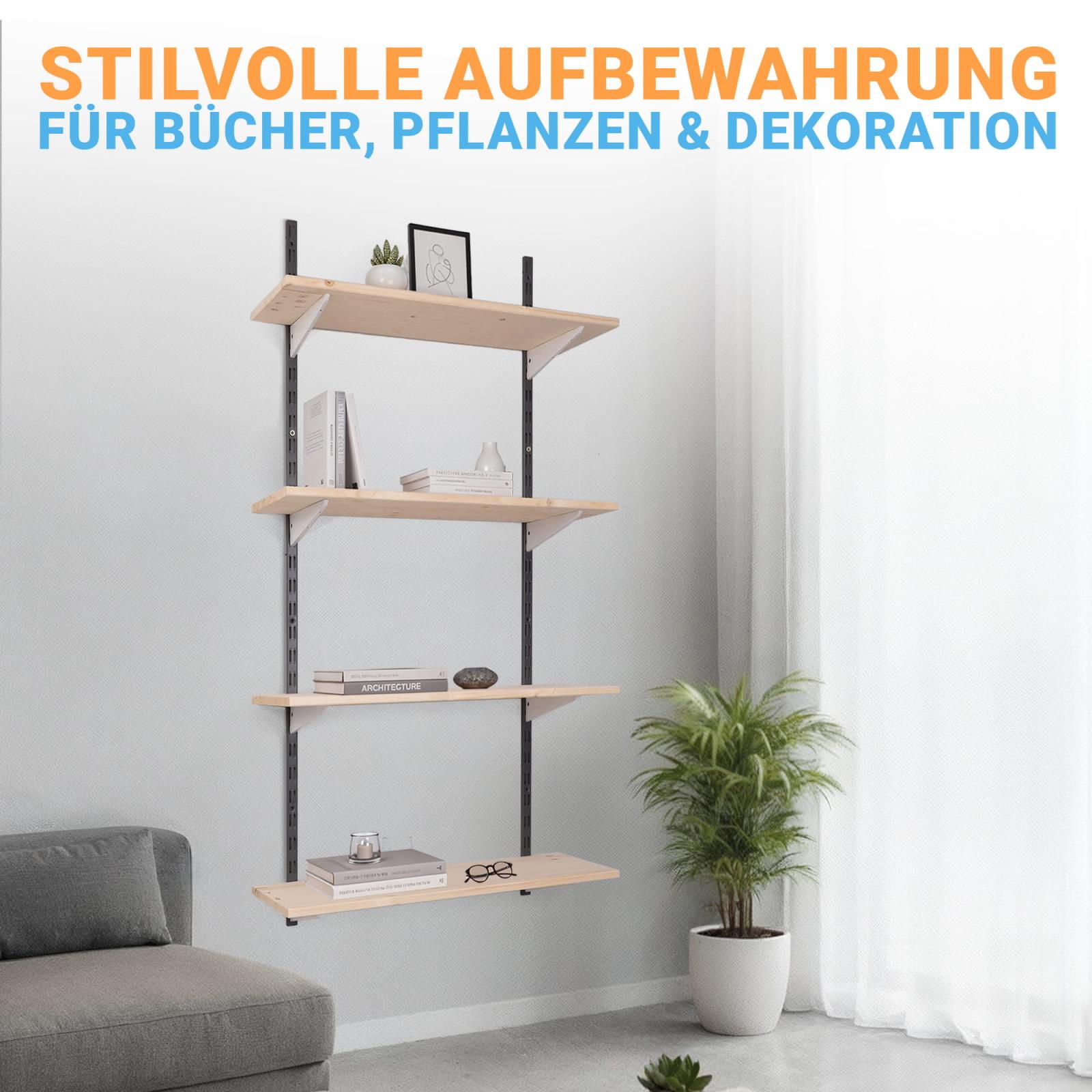 Wandregalbausatz zweireihig schwarz/weiß mit Regalbrett