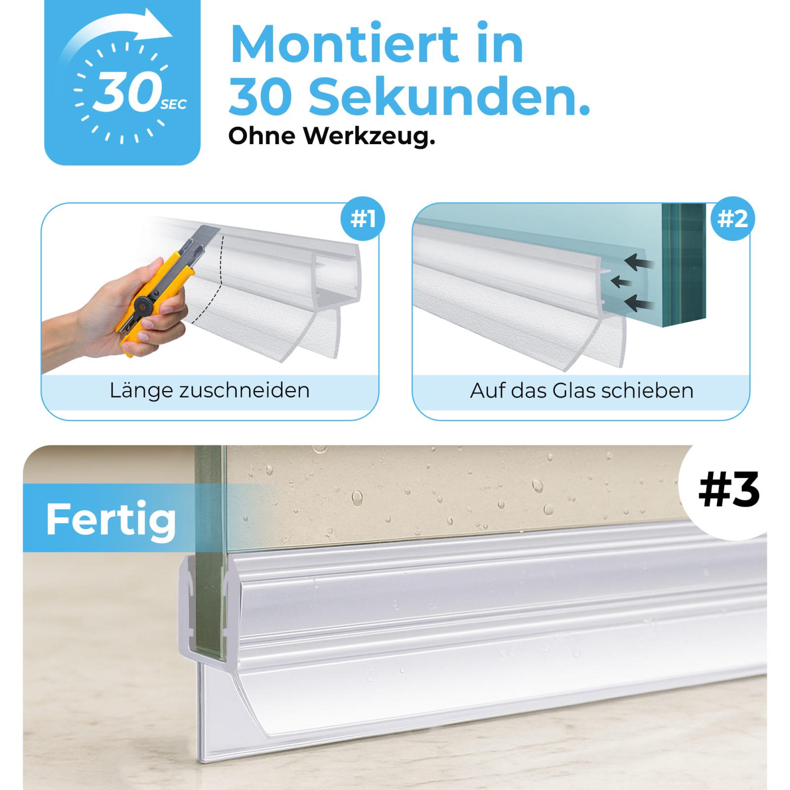 Duschdichtung Gerade PVC Transparent - Länge: 100 cm - Stückzahl: 1