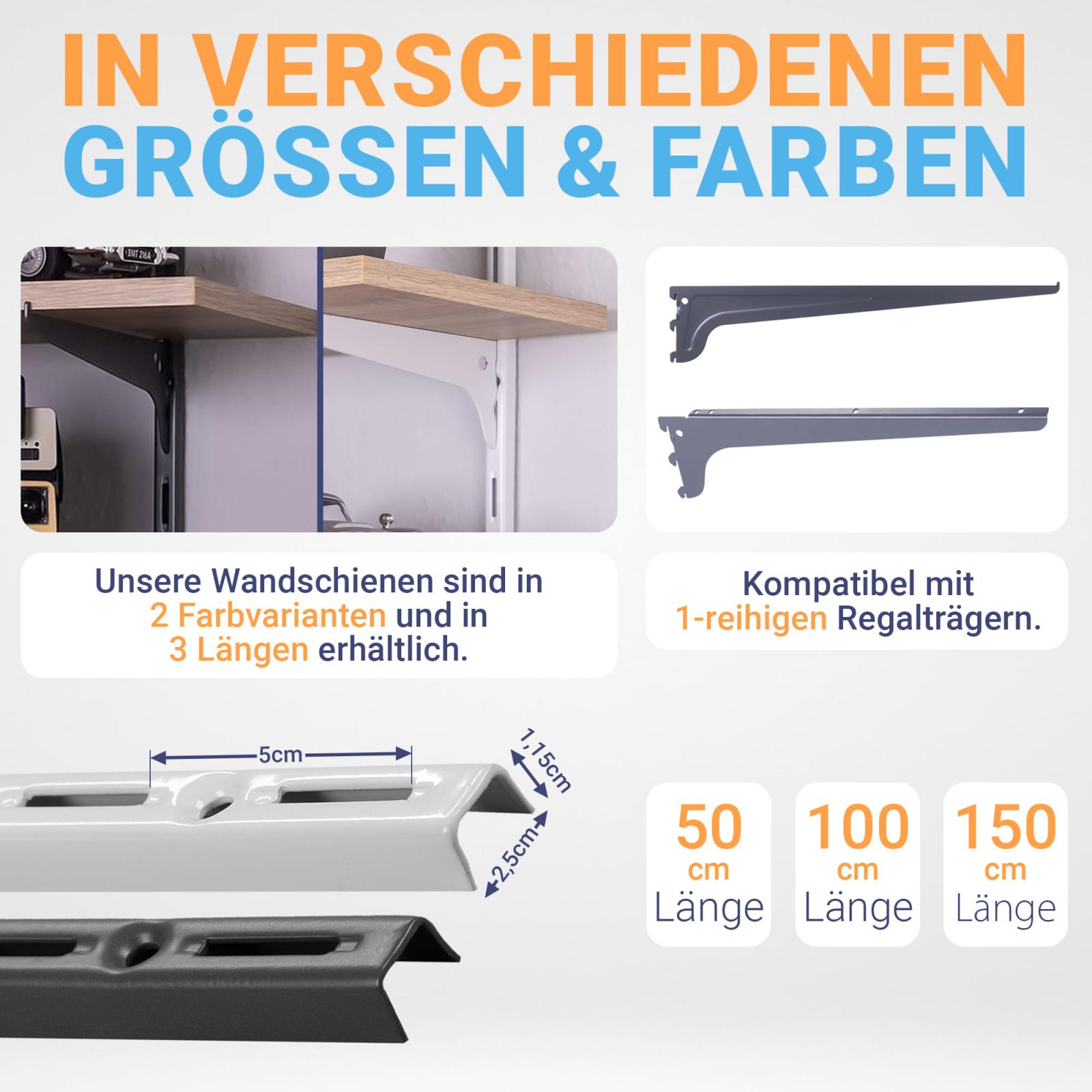 Wandschiene 1-reihig - Farbe: Anthrazit - Länge: 100 cm - Stückzahl: 10