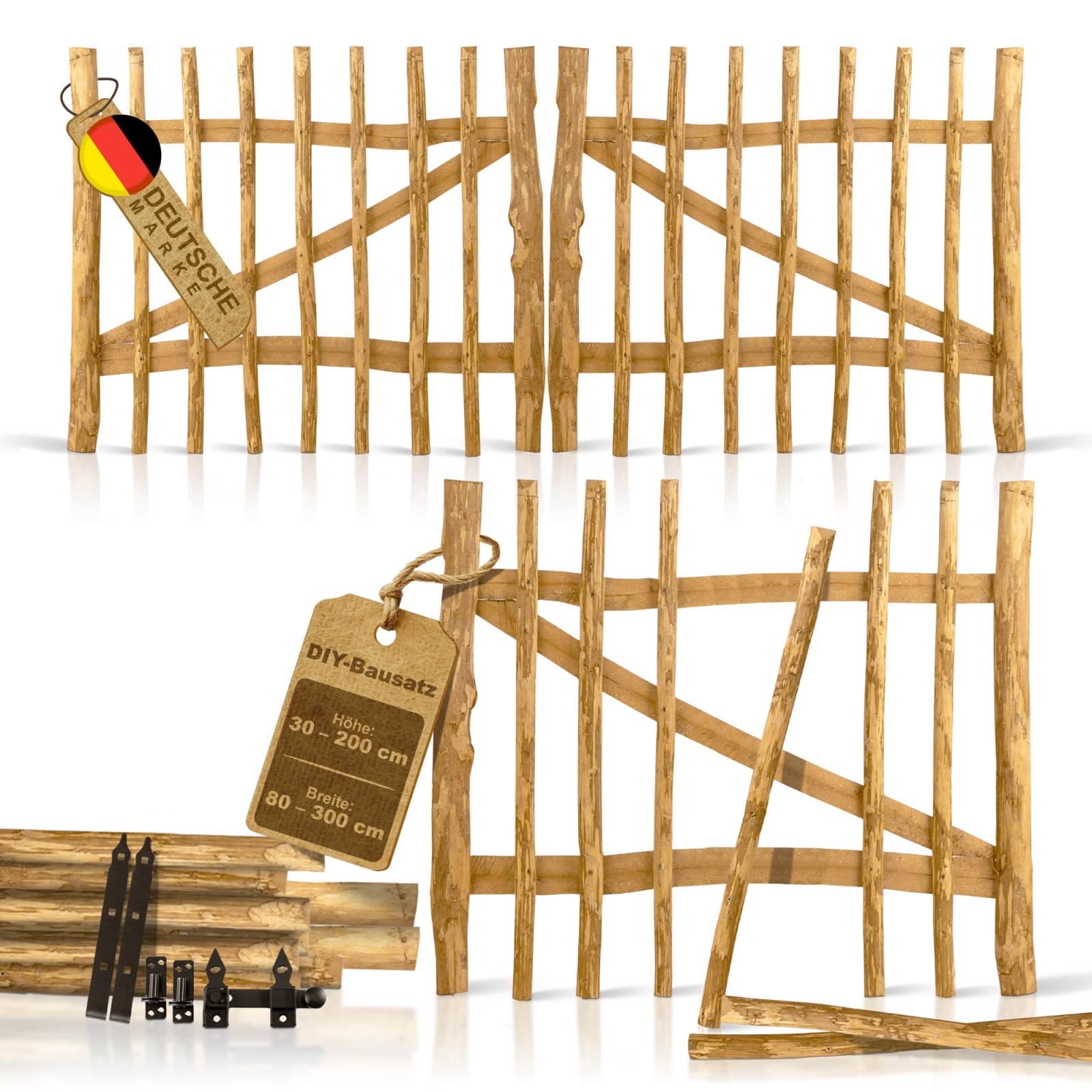 Garden gate kit hazelnut - Height: 80 cm - Width: 150 cm - Slat spacing: 7-9 cm