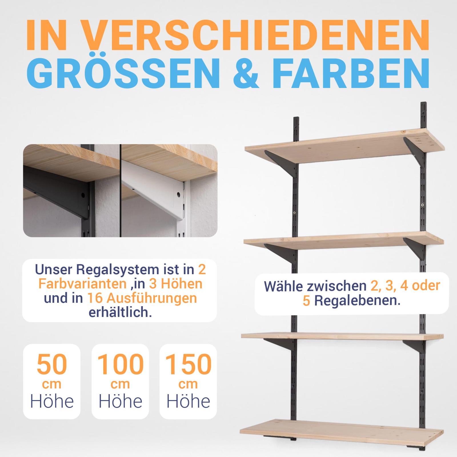 Wandregalbausatz zweireihig anthrazit mit Regalbrett
