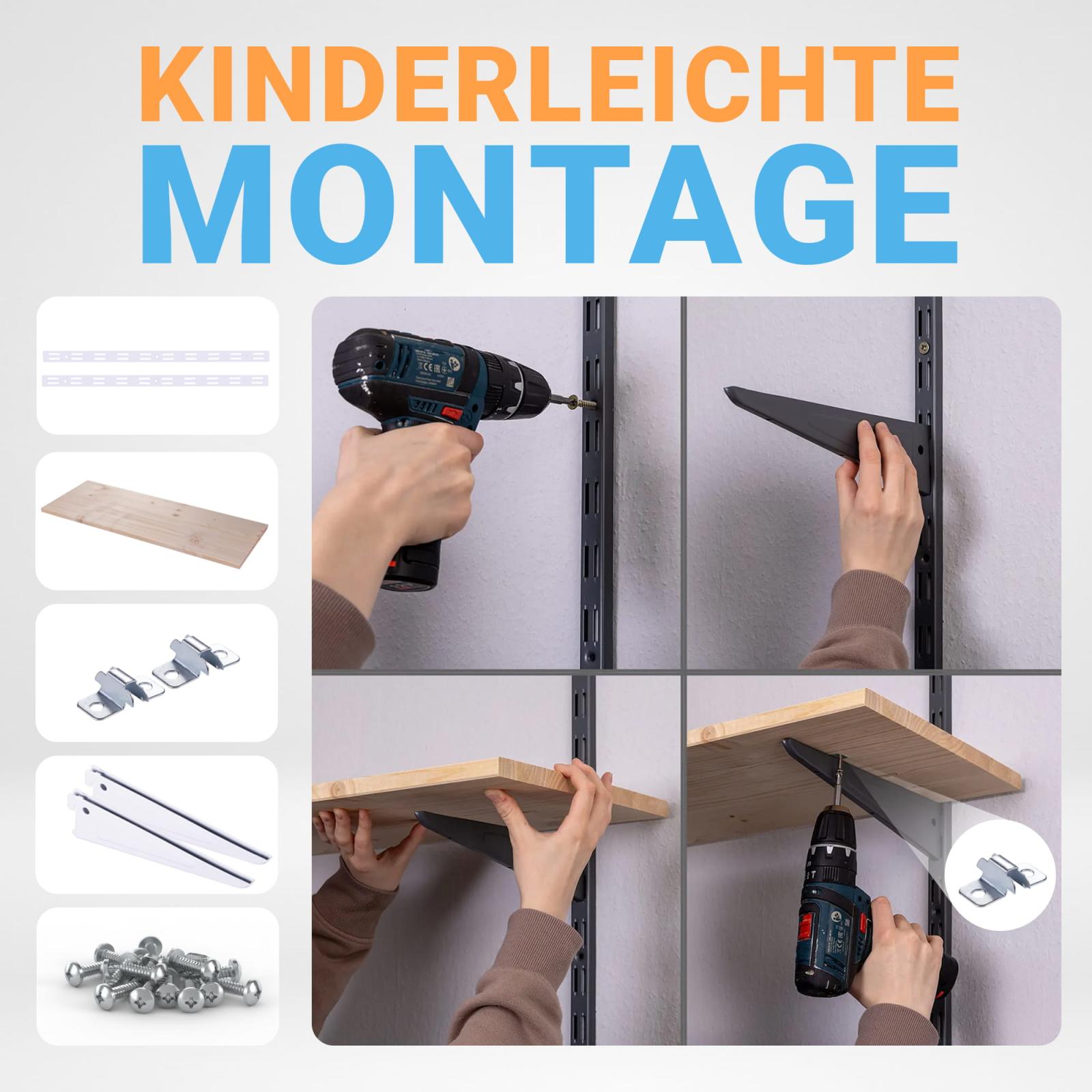 Wandregalbausatz zweireihig schwarz/weiß mit Regalbrett
