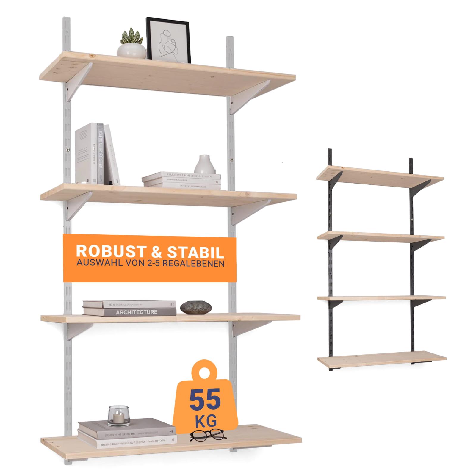 Wandregalbausatz zweireihig weiß mit Regalbrett